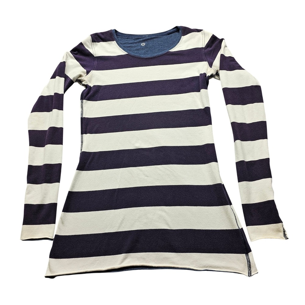 Lululemon Reversible Long Sleeve Tunic Top Womens Size 4 Grey Purple Stripe Yoga